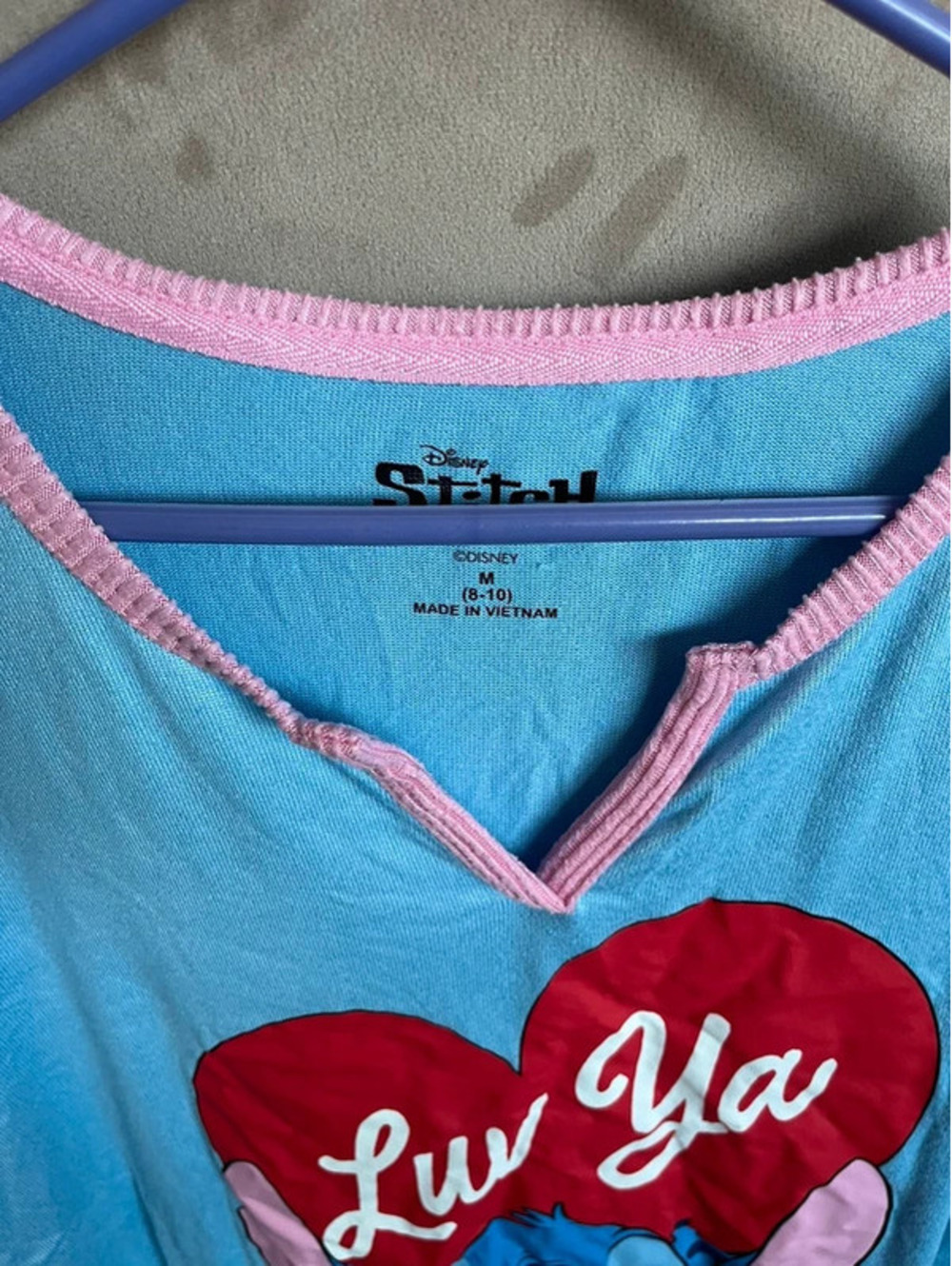 Disney Stitch Nightshirt Womens , M (8-10), Blue With Graphics Girls Shirt - Picture 4 of 9